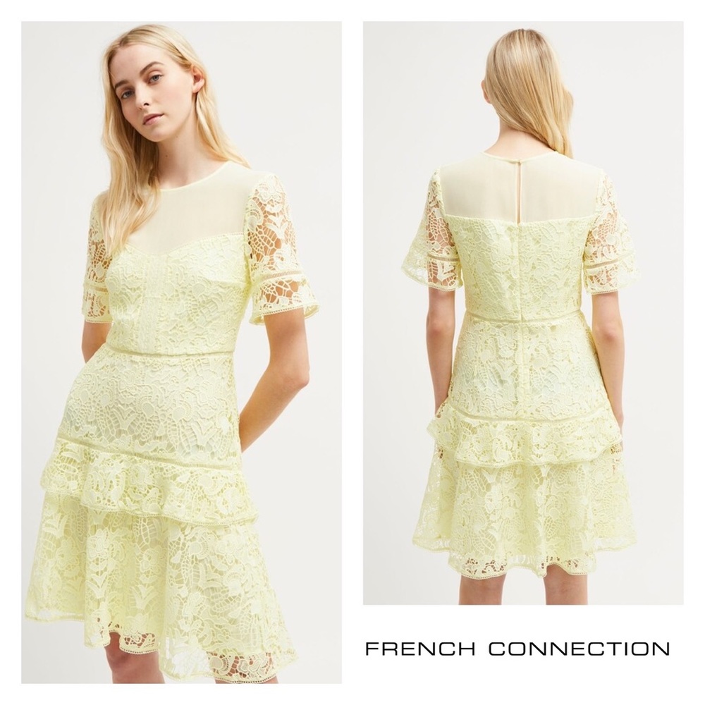 New! FRENCH CONNECTION Lace Ruffle Fit & Flare Mini Dress